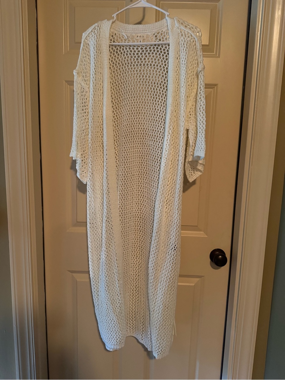 POL Open-Knit Cream Long Duster Cardigan